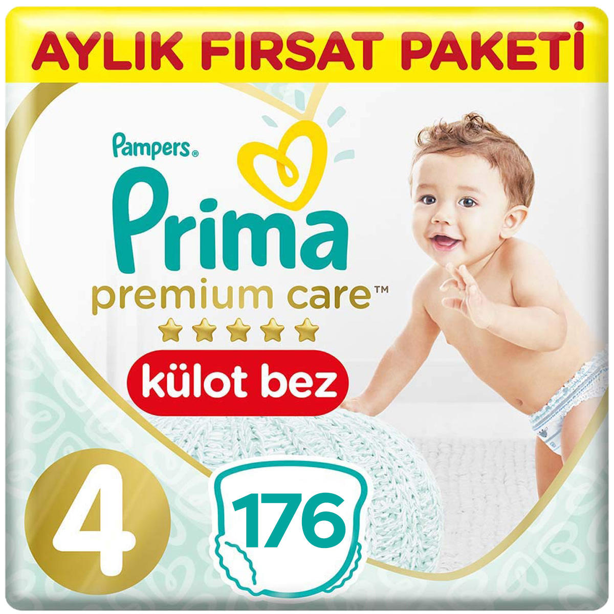Prima Aylık Fırsay Paketi 4 Numara Yıkanabilir Göbek Oyuntulu Göbek Oyuntulu Külot Bebek Bezi 176'lı