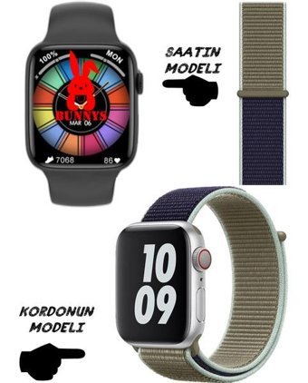 Bunnys Watch 8 Pro Android 45 mm Silikon Kordon Kare Unisex Akıllı Saat Mor - Yeşil