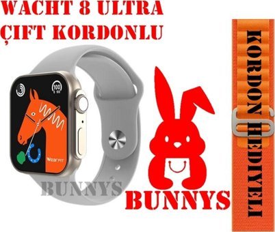 Bunnys Watch 8 Pro Android 45 mm Silikon Kordon Kare Unisex Akıllı Saat Turuncu