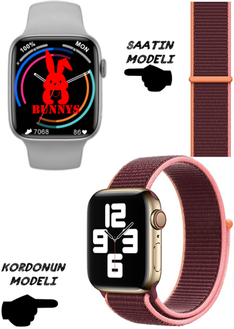 Bunnys Watch 8 Pro Android 45 mm Silikon Kordon Kare Unisex Akıllı Saat Bordo