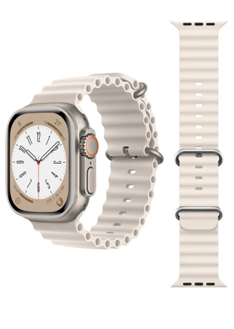 Rabbit Store Watch 8 Ultra Android GPS 49 mm Silikon Kordon Oval Unisex Akıllı Saat Bej