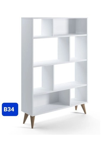 Bengi Mobilya B34 8 Bölmeli 8 Raflı Ahşap 135x110x22 cm Beyaz Kitaplık