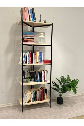 Wandoo Dekoratif 5 Bölmeli 5 Raflı Ahşap-Metal 60x160 cm Ahşap Kitaplık