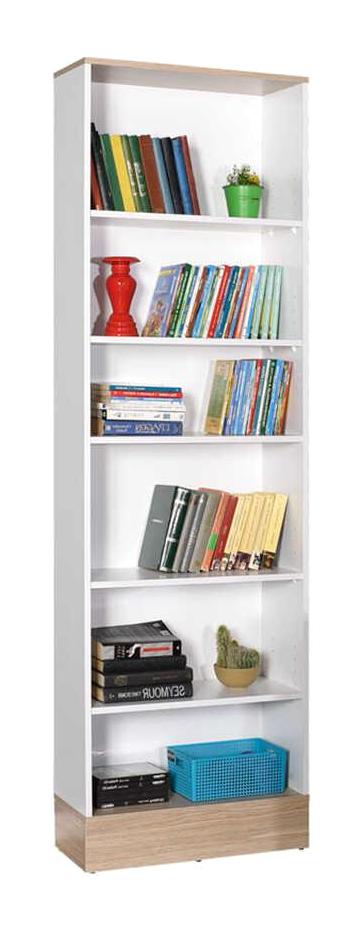 Adore Mobilya İtalyan 6 Bölmeli 6 Raflı Ahşap 73x136x35 cm Beyaz-Meşe Kitaplık