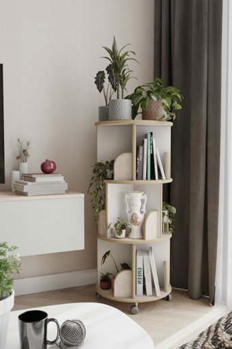 Zeo Wood Design Dekoratif 20 Bölmeli 20 Raflı Ahşap 103x45 cm Beyaz-Sonoma Kitaplık