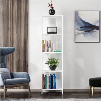 Aden Home Dekoratif 4 Bölmeli 5 Raflı Ahşap 160x44x30 cm Beyaz Kitaplık