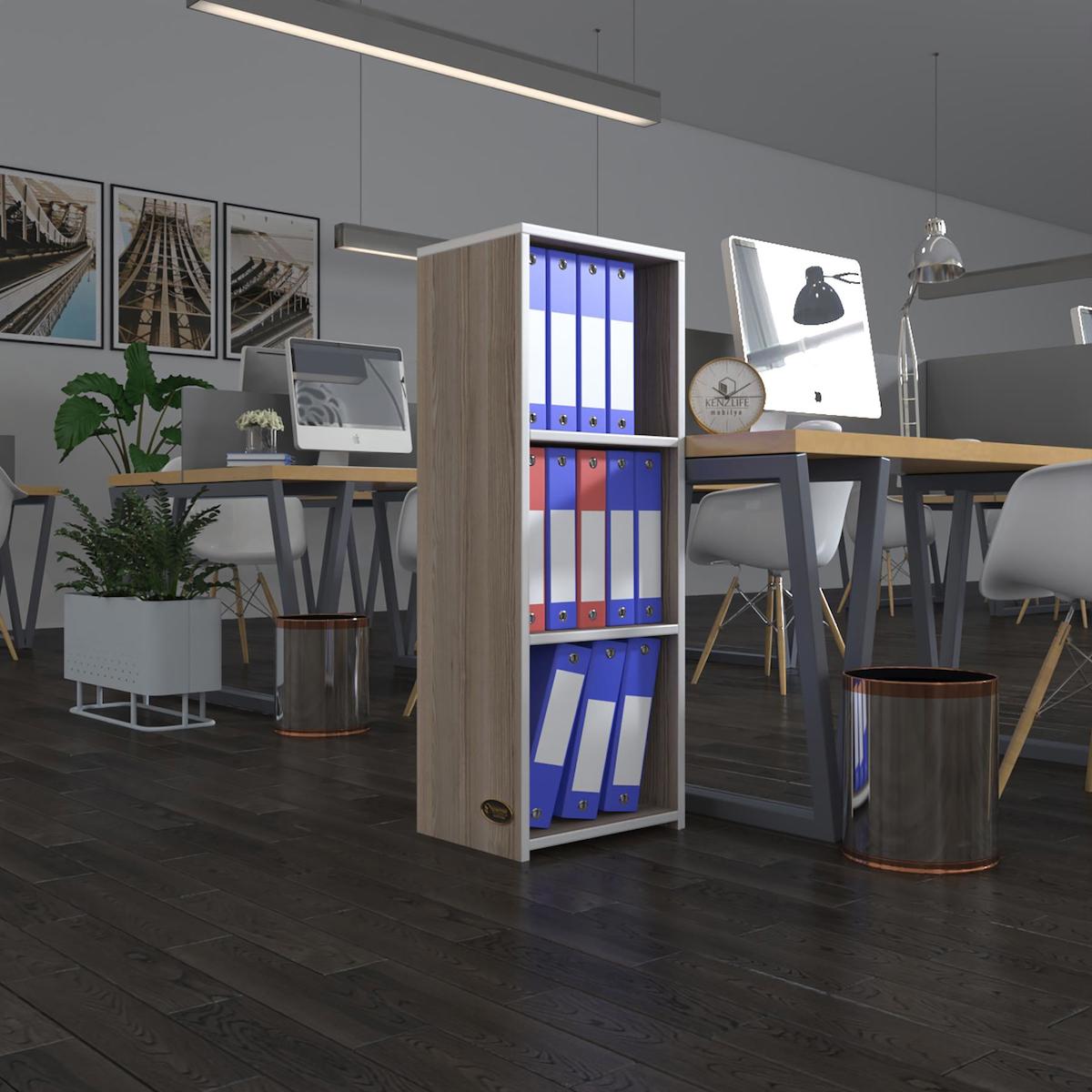 Kenzlife Almakay 3 Bölmeli 3 Raflı Suntalam 105x40x30 cm Tori Kitaplık