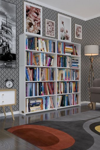 Kenzlife Süper Ga 2 Bölmeli 5 Raflı Suntalam 150x160x19 cm Beyaz Kitaplık
