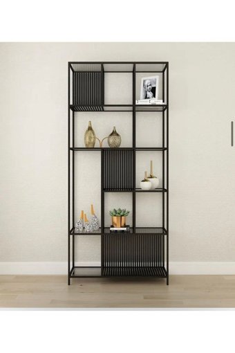 Larissa Design Dekoratif 12 Bölmeli 12 Raflı Siyah Kitaplık