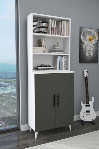 Enda Home Oras 6 Bölmeli 6 Raflı Antrasit-Beyaz Kitaplık