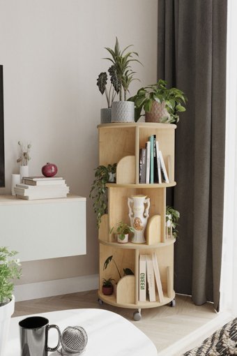 Zeo Wood Design Dekoratif 16 Bölmeli 16 Raflı Suntalam 103x45 cm Meşe Kitaplık