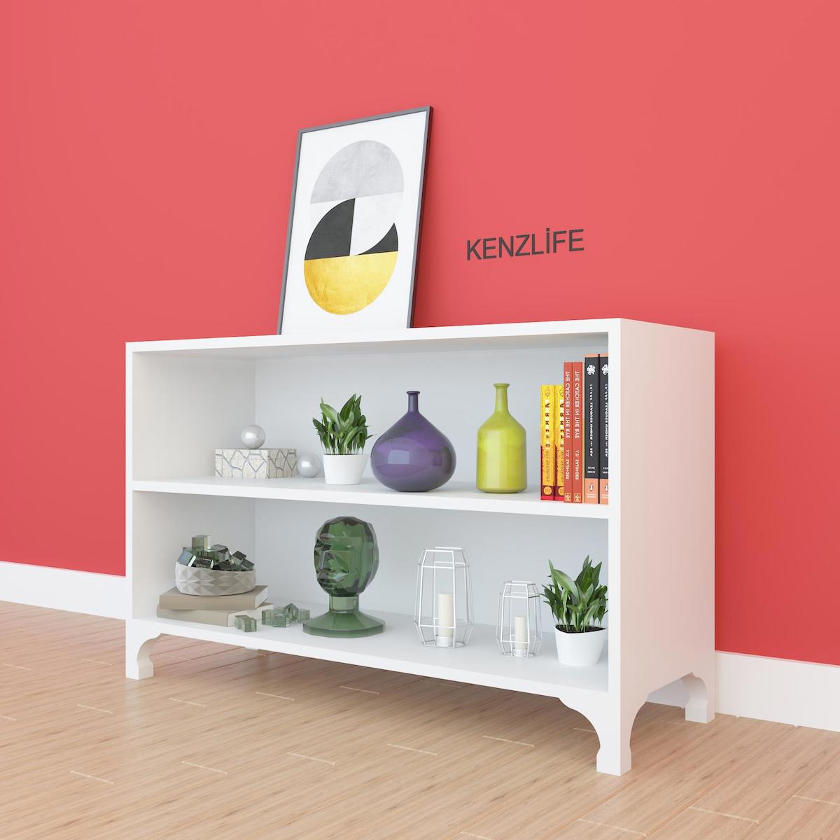 Kenzlife Tuğçe 2 Bölmeli 2 Raflı Suntalam 48x90x20 cm Beyaz Kitaplık