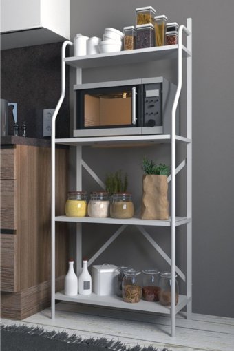 Larem Mobilya Dekoratif 4 Bölmeli 4 Raflı Metal 144 cm Gri Kitaplık