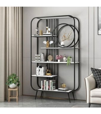 Larissa Design Dekoratif 5 Bölmeli 5 Raflı Beyaz-Siyah Kitaplık