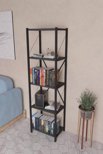 Furnature Design Dekoratif 5 Bölmeli 5 Raflı Metal 43x30 cm Antrasit Kitaplık