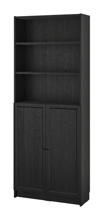 IKEA Kapaklı 3 Bölmeli 3 Raflı Suntalam 80x30x202 cm Meşe-Siyah Kitaplık
