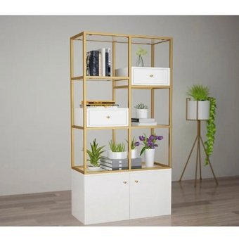 Larissa Design Modern 6 Bölmeli 6 Raflı Beyaz-Gold Kitaplık