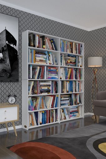 Kenzlife Süper Ga 2 Bölmeli 6 Raflı Ahşap 180x160x19 cm Beyaz Kitaplık