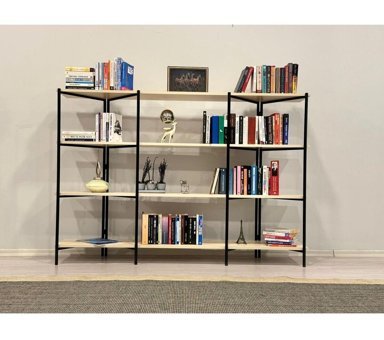 Wandoo Dekoratif 4 Bölmeli 4 Raflı Metal 180x123 cm Kahverengi Kitaplık
