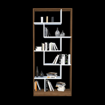 Bengi Mobilya Labirent 7 Bölmeli 6 Raflı Ahşap 190x130x30 cm Beyaz-Ceviz Kitaplık