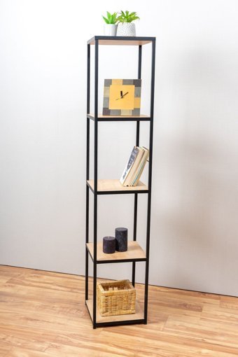 Mudesa Dekoratif 5 Bölmeli 5 Raflı Metal 152x30x30 cm Meşe-Siyah Kitaplık