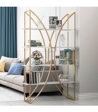 Larissa Design Ev Ofis 4 Bölmeli 4 Raflı Gold Kitaplık