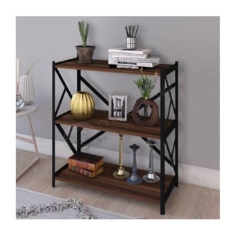 Larem Mobilya Modern 2 Bölmeli 3 Raflı Metal 150 cm Kahverengi Kitaplık