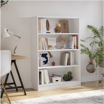Aden Home Dekoratif 4 Bölmeli 5 Raflı Ahşap 140x70x44 cm Beyaz Kitaplık