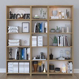 Kzy Mobilya Modern 15 Bölmeli 15 Raflı Suntalam 240 cm Meşe Kitaplık