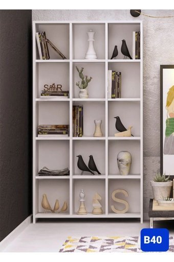 Bengi Mobilya B40 15 Bölmeli 15 Raflı Suntalam 190x130x30 cm Beyaz Kitaplık
