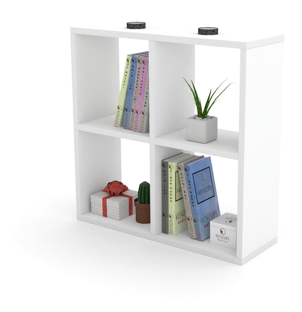 Kenzlife Gülbin 4 Bölmeli 4 Raflı Suntalam 60x60x20 cm Beyaz Kitaplık
