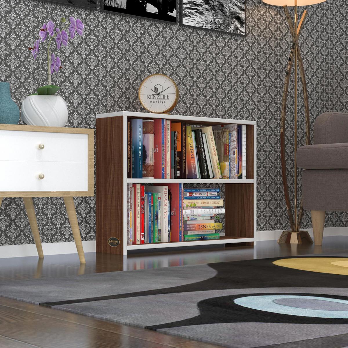 Kenzlife Süper Ga Tek Bölmeli 2 Raflı Beyaz-Kahverengi Kitaplık
