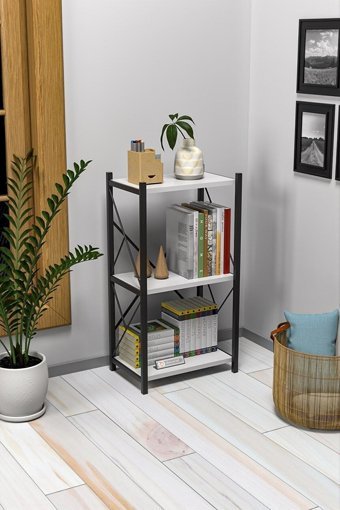 Larem Mobilya Çok Amaçlı 3 Bölmeli 3 Raflı Metal 150 cm Beyaz Kitaplık