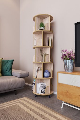 Zeo Wood Design Dekoratif 5 Bölmeli 5 Raflı Suntalam 166x45 cm Sonoma Kitaplık
