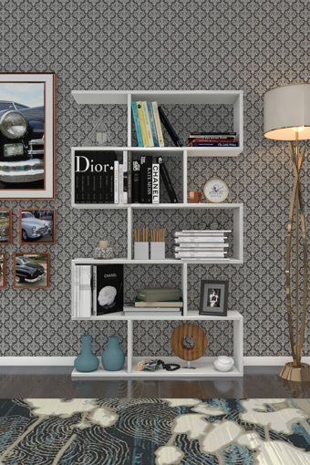 Kenzlife Firuze 10 Bölmeli 6 Raflı Suntalam 150x90x20 cm Beyaz Kitaplık