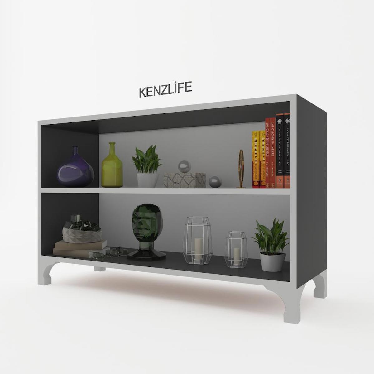 Kenzlife Tuğçe 2 Bölmeli 2 Raflı Suntalam 68x90x20 cm Gri Kitaplık
