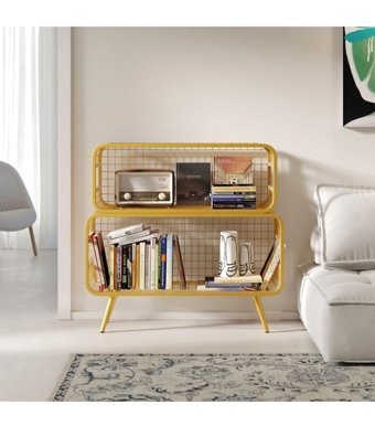 Larissa Design Dekoratif 2 Bölmeli 2 Raflı Metal 170 cm Gold Kitaplık