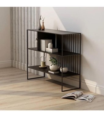 Larissa Design Modern 2 Bölmeli 2 Raflı Metal 80x25x100 cm Siyah Kitaplık
