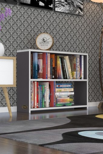 Kenzlife Süper Ga Tek Bölmeli 2 Raflı Suntalam 60x80x19 cm Gri Kitaplık