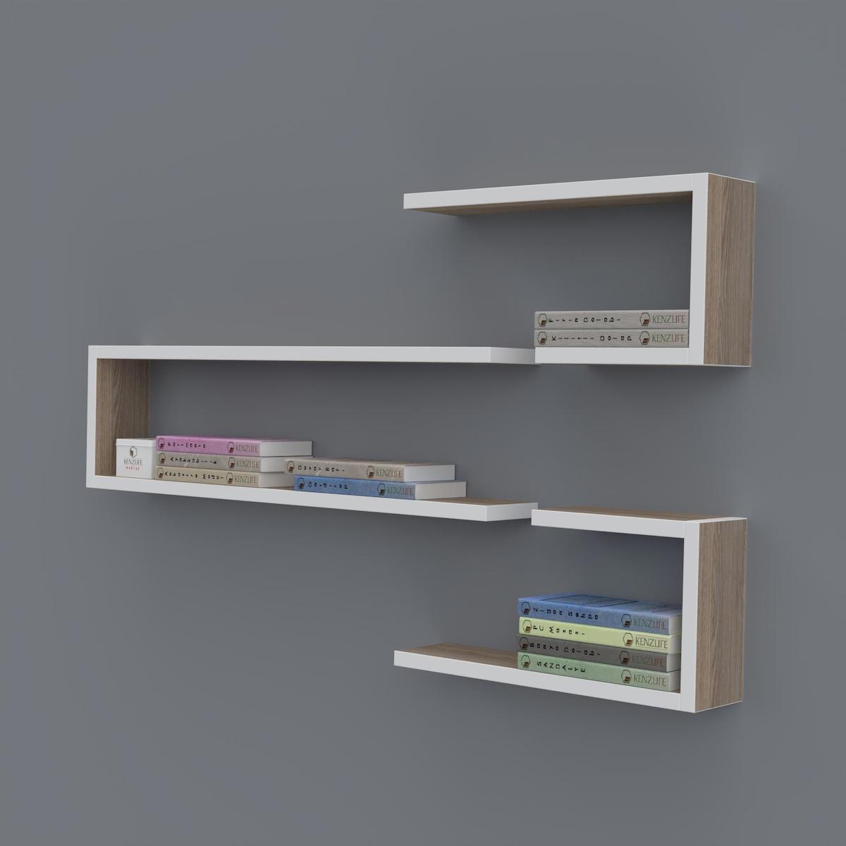 Kenzlife Nevres 3 Bölmeli 3 Raflı Suntalam 60x100x20 cm Beyaz-Tori Kitaplık