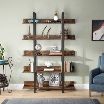 Zizuva Tasarım 5 Bölmeli 5 Raflı Metal 170x70x40 cm Ceviz Kitaplık