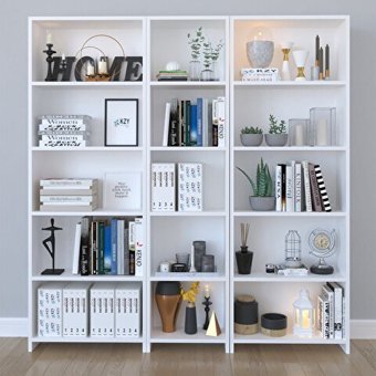 Kzy Mobilya Modern 15 Bölmeli 15 Raflı Ahşap 240 cm Beyaz Kitaplık