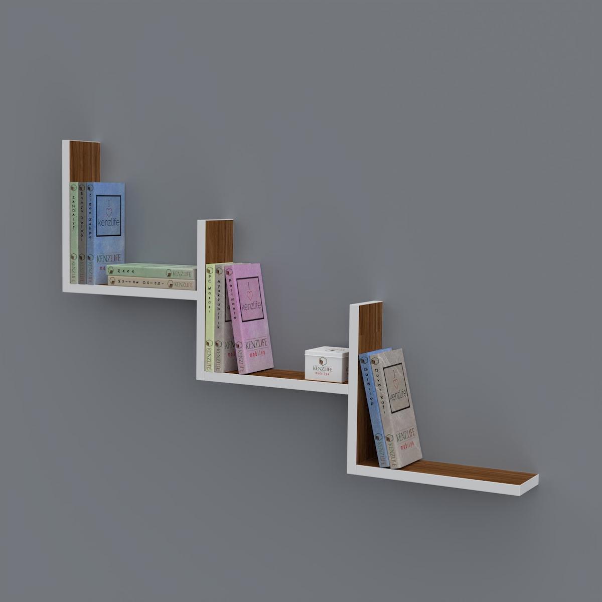 Kenzlife Günan 3 Bölmeli 3 Raflı Suntalam 60x90x20 cm Beyaz-Kahverengi Kitaplık