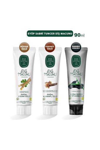 Eyüp Sabri Tuncer Misvak Karbonlu Organik Florürsüz Diş Macunu 90 ml + Karanfilli Diş Macunu 90 ml + Bambu Diş Macunu 90 ml