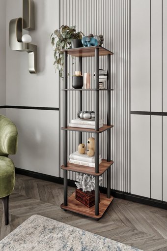 Olea Home Masivo 5 Bölmeli 5 Raflı Ahşap 34x34 cm Meşe Kitaplık