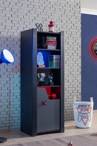 Setay Mobilya Gamer 4 Bölmeli 4 Raflı Melamin 173x50x45 cm Siyah Kitaplık