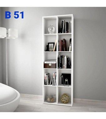 Bengi Mobilya B51 10 Bölmeli 10 Raflı Ahşap 190x130x30 cm Beyaz Kitaplık