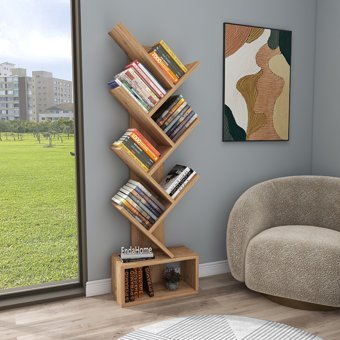 Enda Home Modern 8 Bölmeli 8 Raflı Ahşap 140x40x21.6 cm Çam Kitaplık