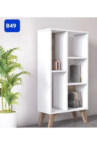Bengi Mobilya B49 5 Bölmeli 5 Raflı Ahşap 190x130x30 cm Beyaz-Meşe Kitaplık