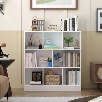 Aden Home Dekoratif 8 Bölmeli 4 Raflı Ahşap 100x60 cm Beyaz Kitaplık